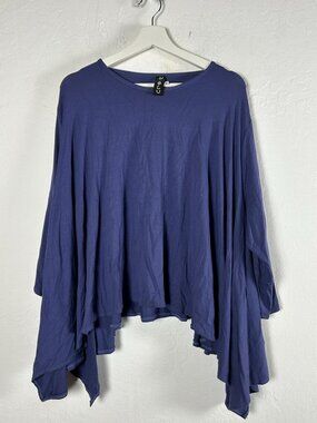 Noblu Womens Asymmetrical Hem Tunic Top M/L Blue Stretch Lagenlook Made In USA